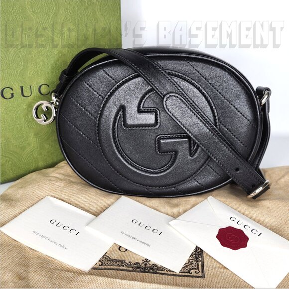 GUCCI black BLONDIE MINI Matelasse lamb Leather Oval Interlocking GG charm Bag - Picture 2 of 10